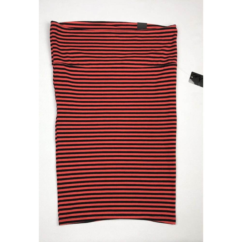 Torrid Pencil Skirt Size 00 Woman 10/12 Red Black Stripe Foldover Stretch Knit - Picture 2 of 9